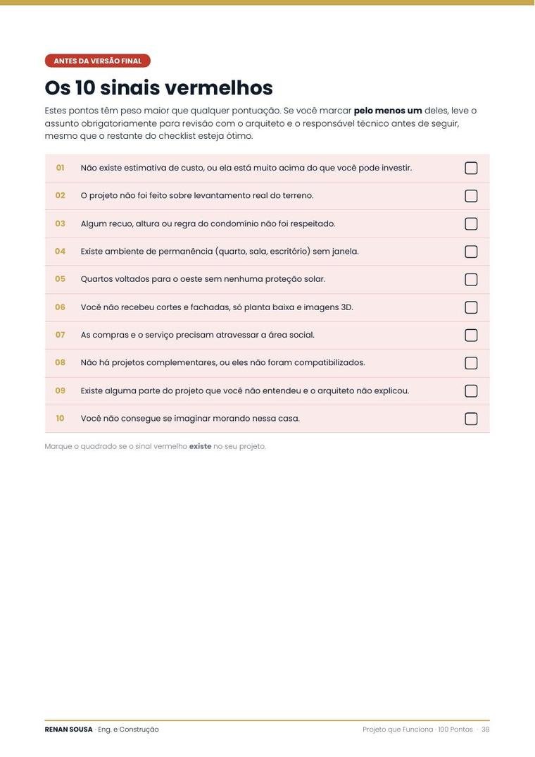 Página dos 10 sinais vermelhos do material